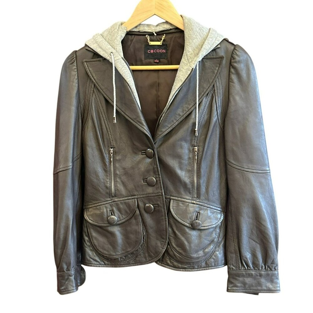 Y2K VIntage Cocoon Women's Brown Sheep Leather Puff Sleeve Leather Jacket Large